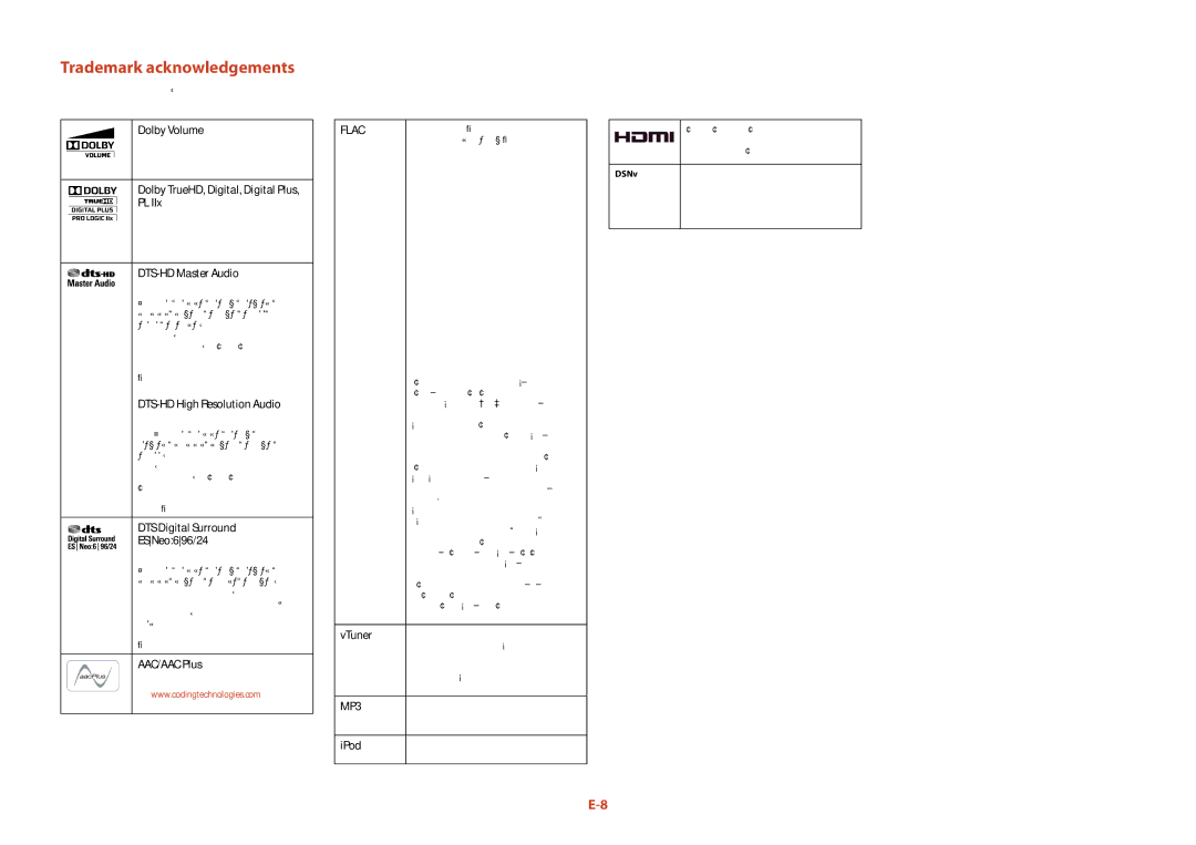 Arcam AVR400 manual Trademark acknowledgements 