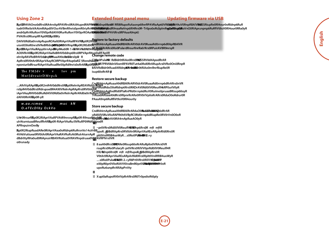Arcam AVR400 manual Using Zone, Extended front panel menu, Updating firmware via USB 