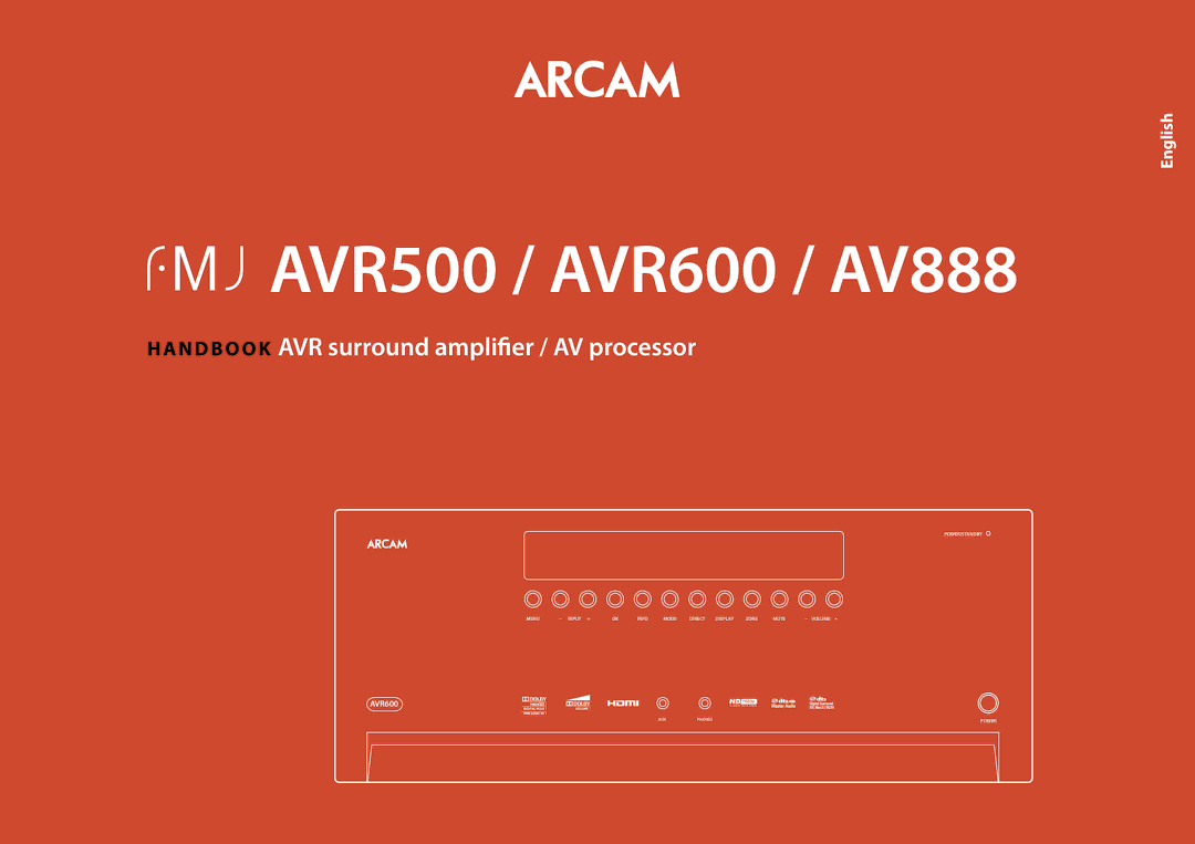 Arcam AVR500	/	AVR600	/	AV888 manual AVR500 / AVR600 / AV888, N d b o o k AVR surround amplifier / AV processor 