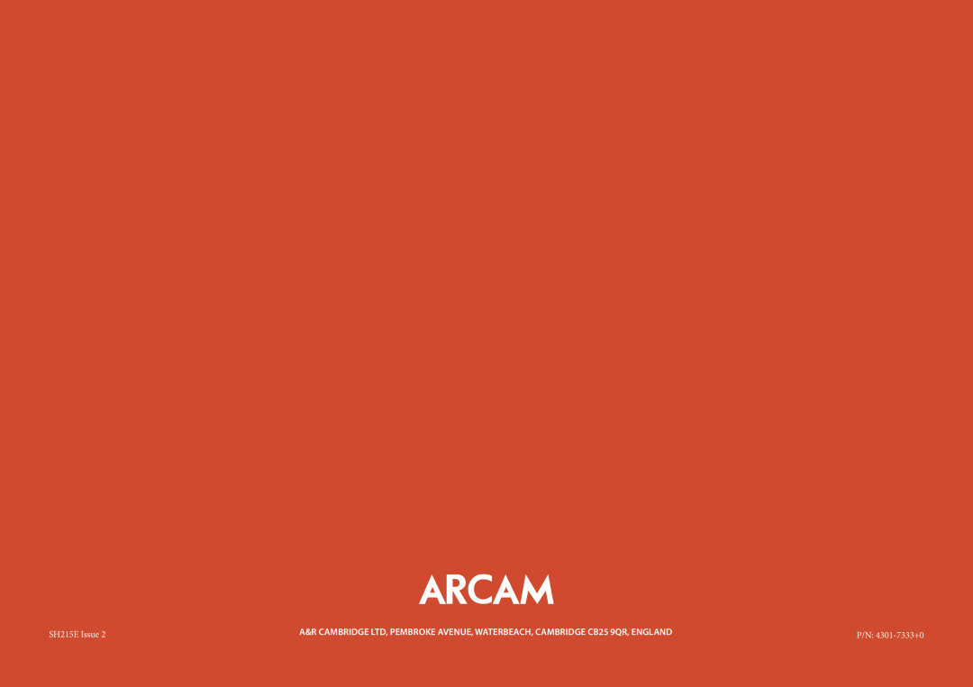 Arcam AVR600 manual SH215E Issue, P/N 4301-7333+0 