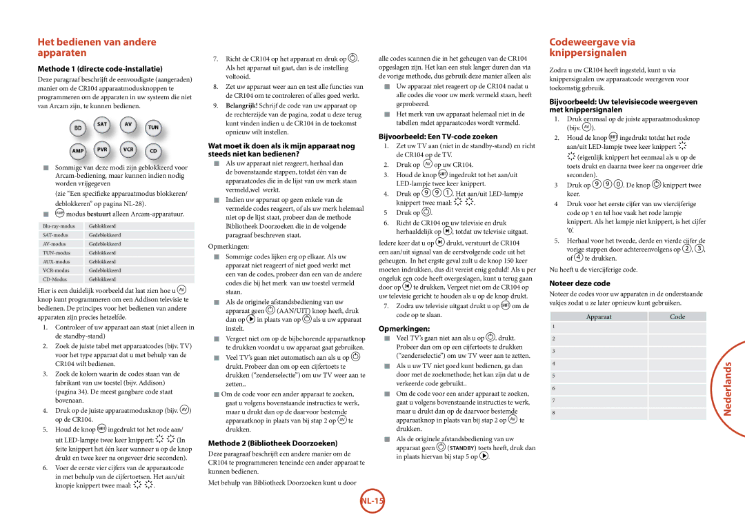 Arcam BDP100 manual Het bedienen van andere apparaten 