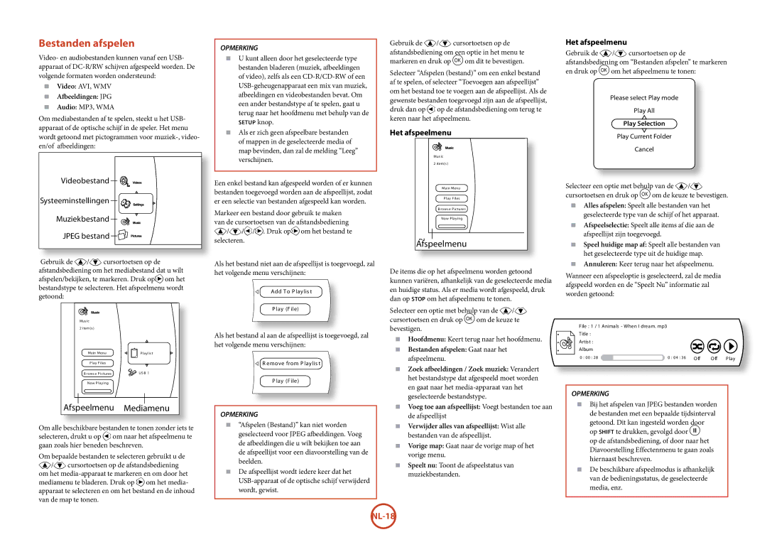 Arcam BDP100 manual Bestanden afspelen, Het afspeelmenu, Afspeelmenu, Afbeeldingen JPG 