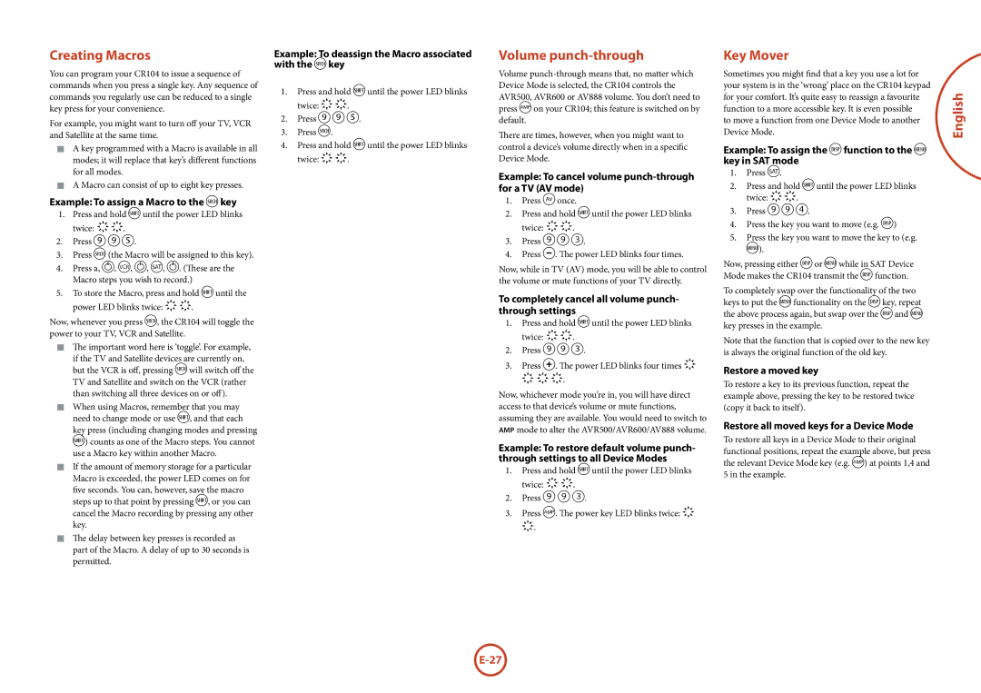 Arcam BDP100 manual Creating Macros, Volume punch-through, Key Mover 