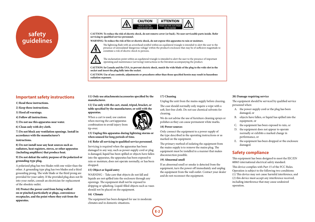 Arcam BDP100 manual Safety Guidelines, Important safety instructions, Safety compliance 