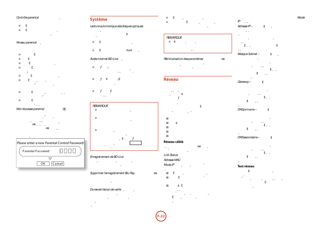 Arcam BDP100 manual Système, Réseau câblé, Test réseau 