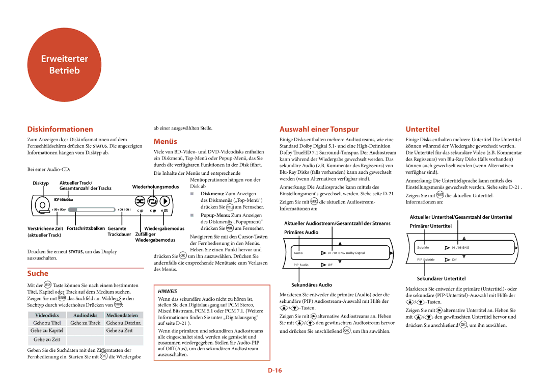 Arcam BDP100 manual Erweiterter Betrieb 