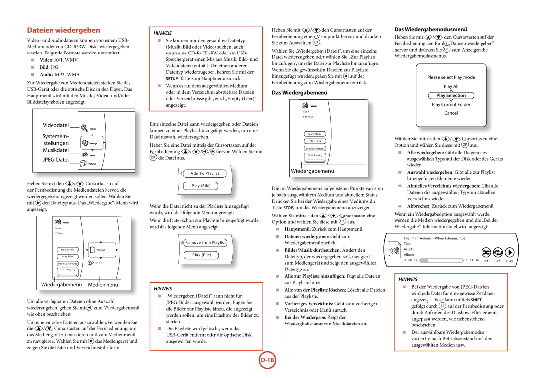 Arcam BDP100 manual Dateien wiedergeben, Das Wiedergabemenü, Das Wiedergabemodusmenü, Bild JPG 