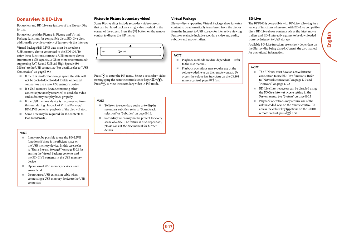 Arcam BDP100 manual Bonusview & BD-Live, Virtual Package 