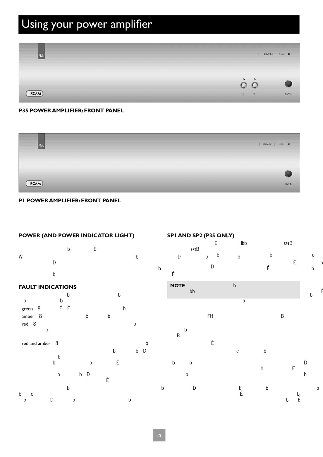 Arcam C30, P35, P1 manual Using your power amplifier, Fault Indications, SP1 and SP2 P35 only 