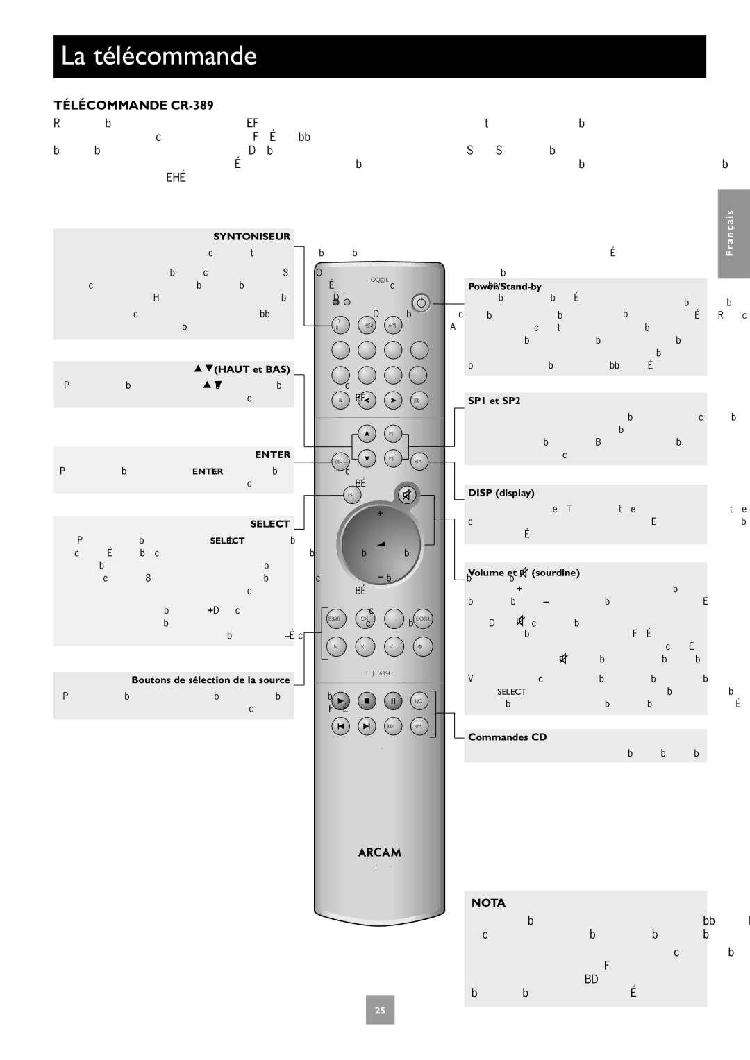 Arcam C30, P35, P1 manual La télécommande, Télécommande CR-389 