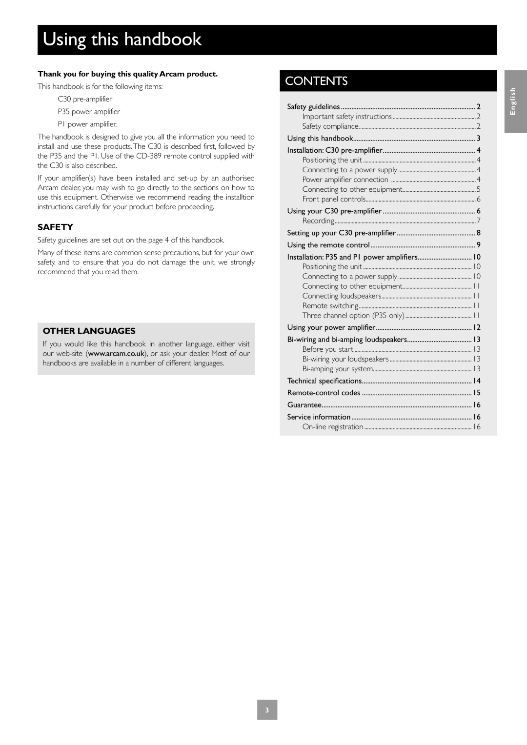 Arcam C30, P35, P1 manual Using this handbook, Contents 