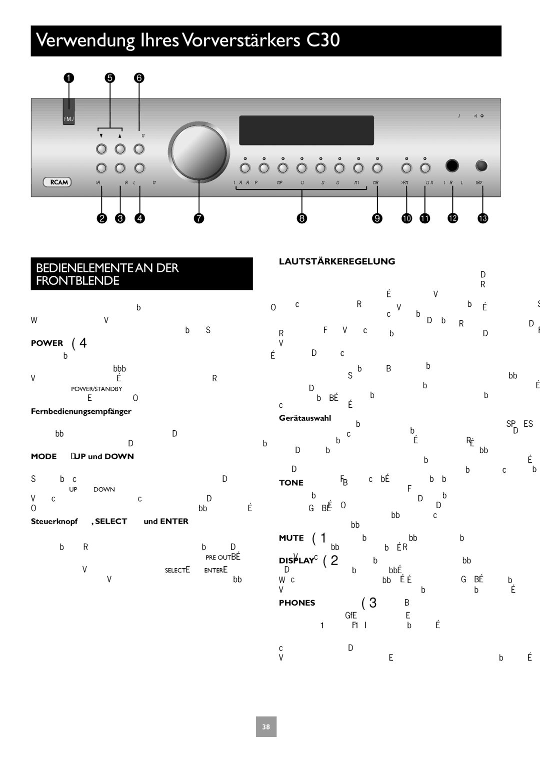 Arcam C30, P35, P1 manual Verwendung Ihres Vorverstärkers C30, Bedienelemente AN DER Frontblende, Lautstärkeregelung 