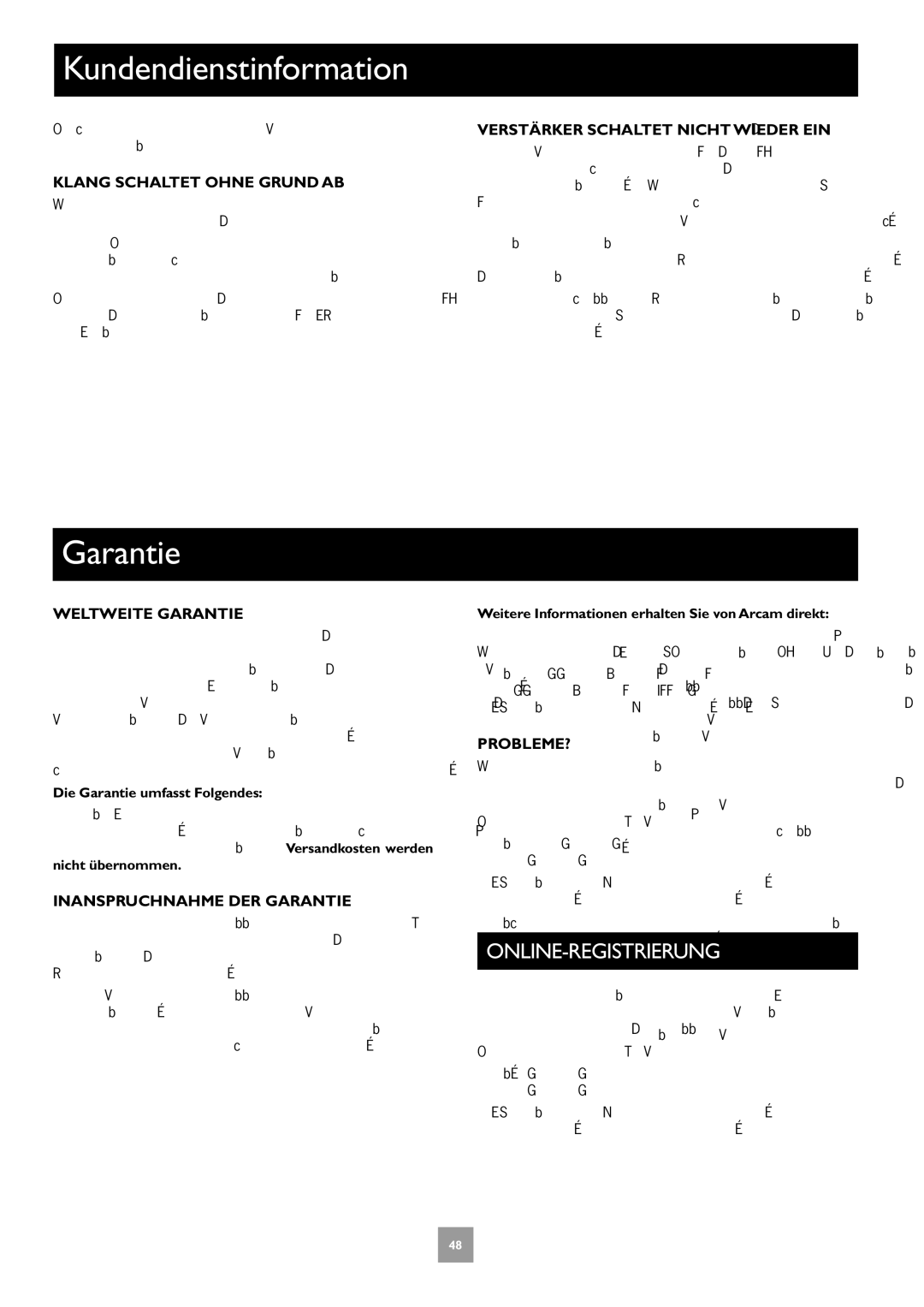 Arcam C30, P35, P1 manual Kundendienstinformation, Online-Registrierung 