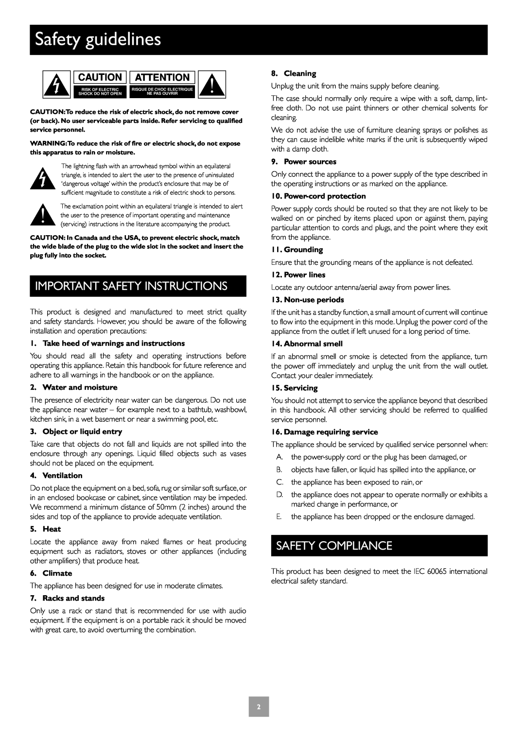 Arcam C30, P35, P1 manual Safety guidelines, Important Safety Instructions, Safety Compliance 