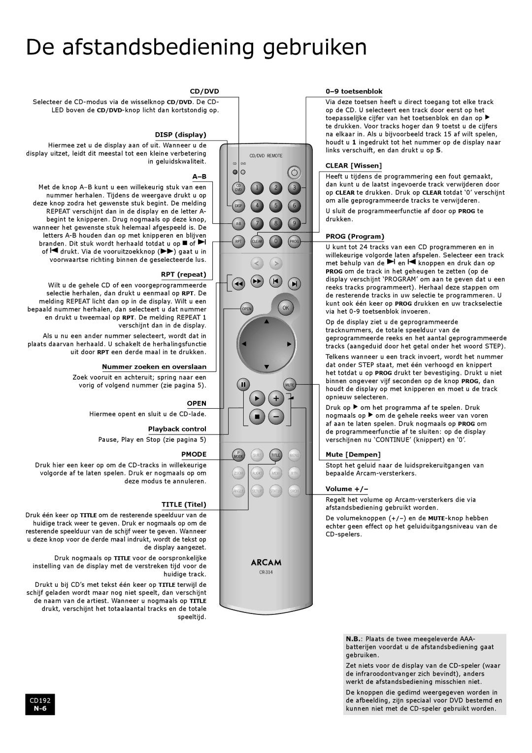 Arcam CD192 manual De afstandsbediening gebruiken, Nummer zoeken en overslaan, Toetsenblok, Clear Wissen, Mute Dempen 