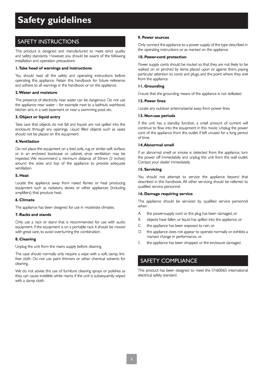 Arcam CD33 manual Safety guidelines, Safety Instructions, Safety Compliance 