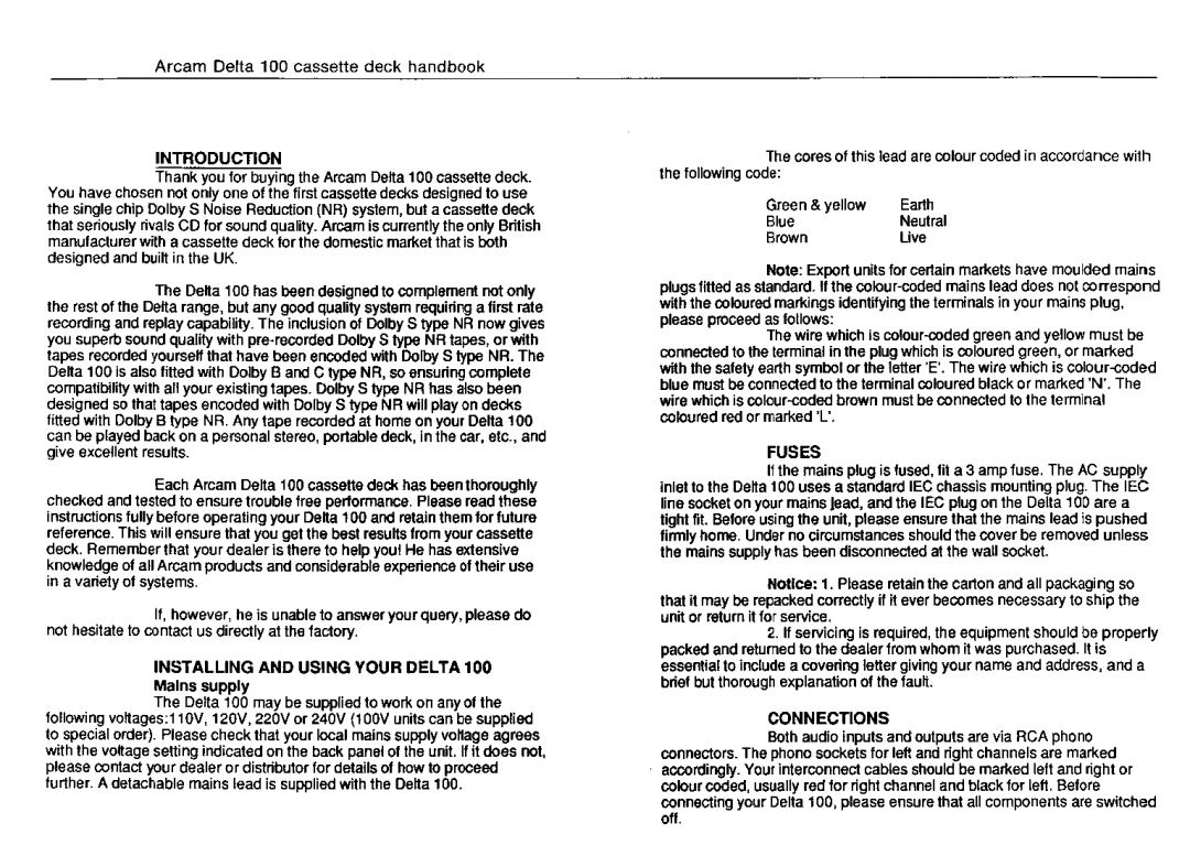 Arcam Delta 100 manual 
