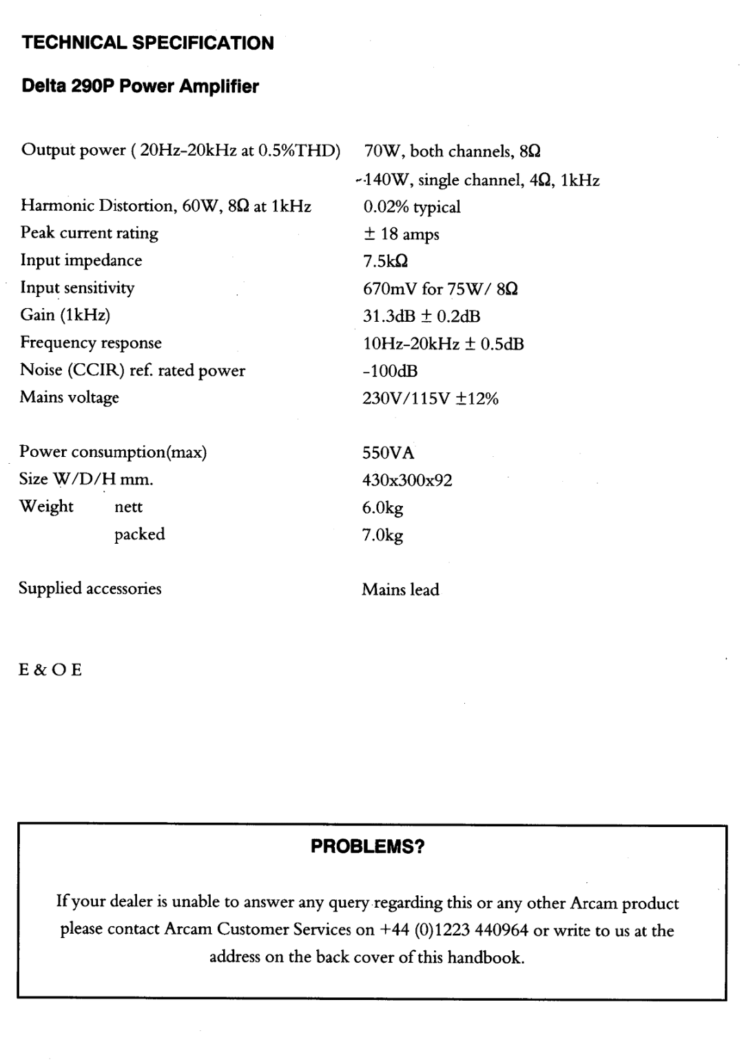 Arcam Delta 290P manual 