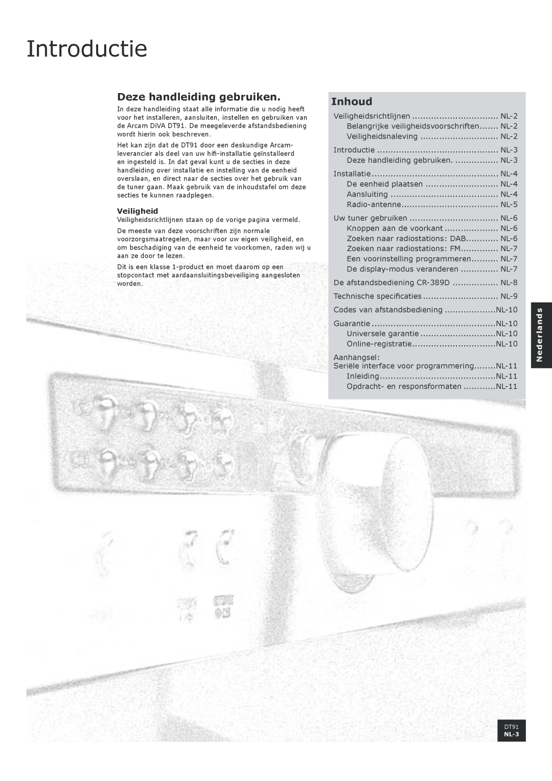 Arcam DT91 manual Introductie, Deze handleiding gebruiken, Inhoud, Veiligheid 