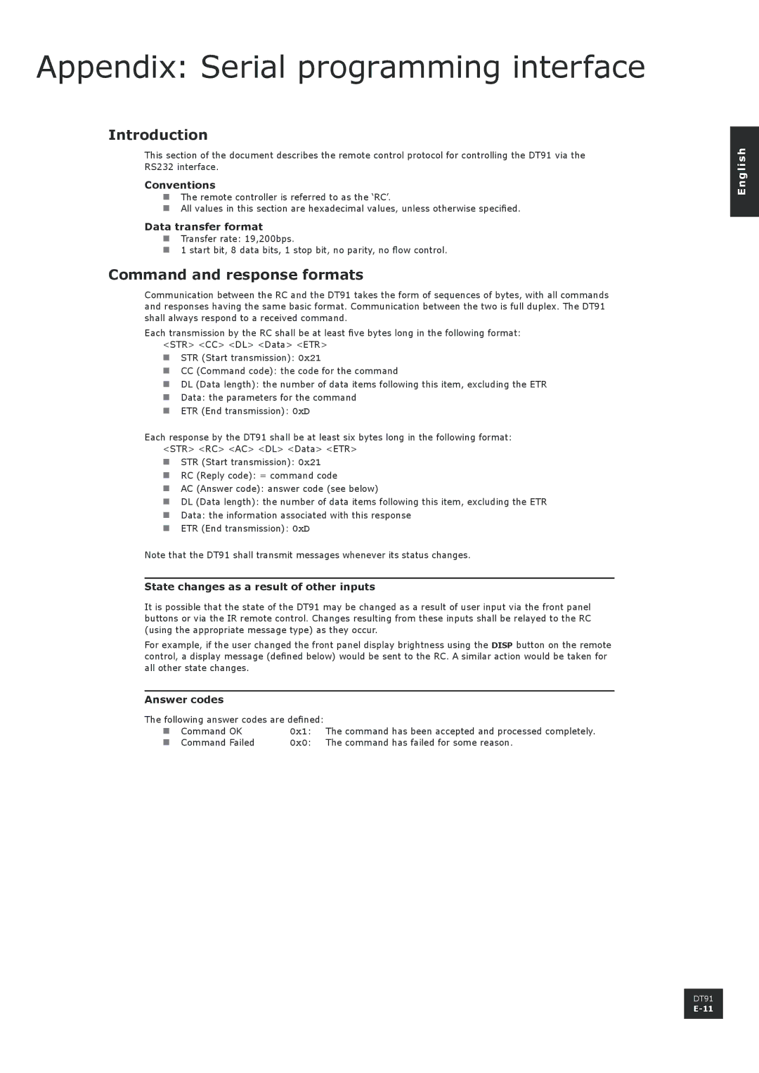 Arcam DT91 manual Appendix Serial programming interface, Introduction, Command and response formats 