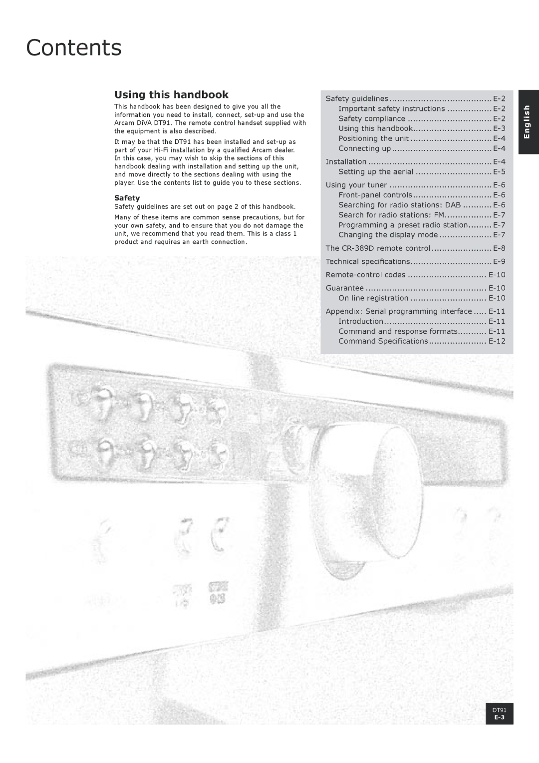 Arcam DT91 manual Contents 