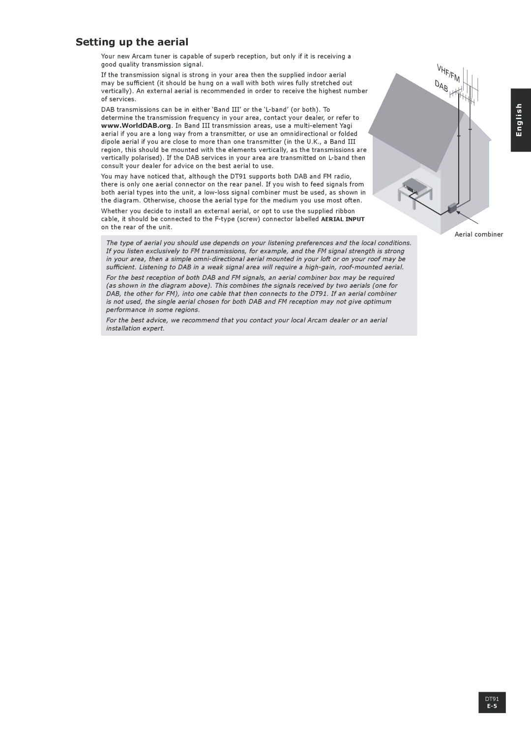 Arcam DT91 manual Setting up the aerial 