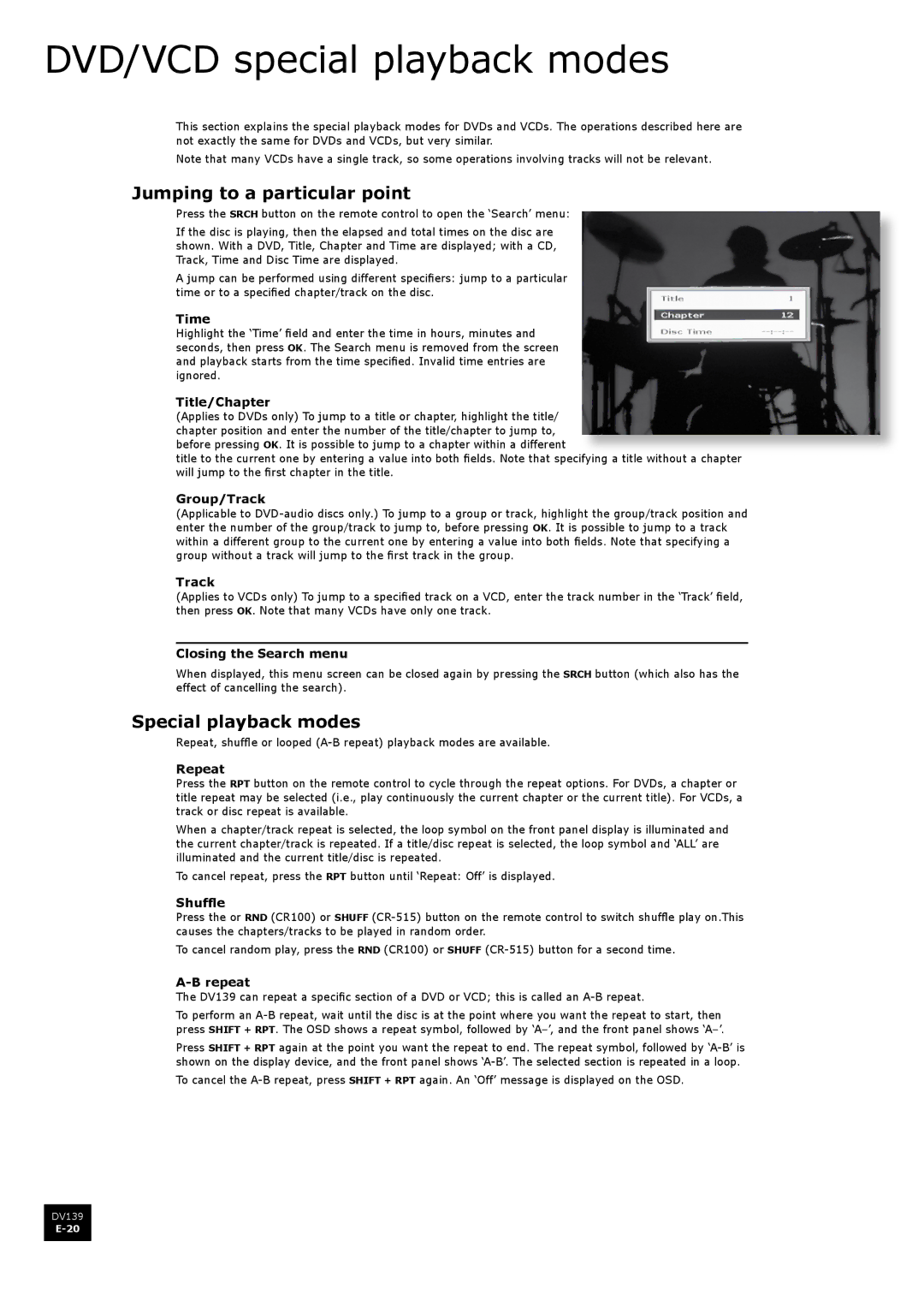 Arcam DV139 manual DVD/VCD special playback modes, Jumping to a particular point, Special playback modes 