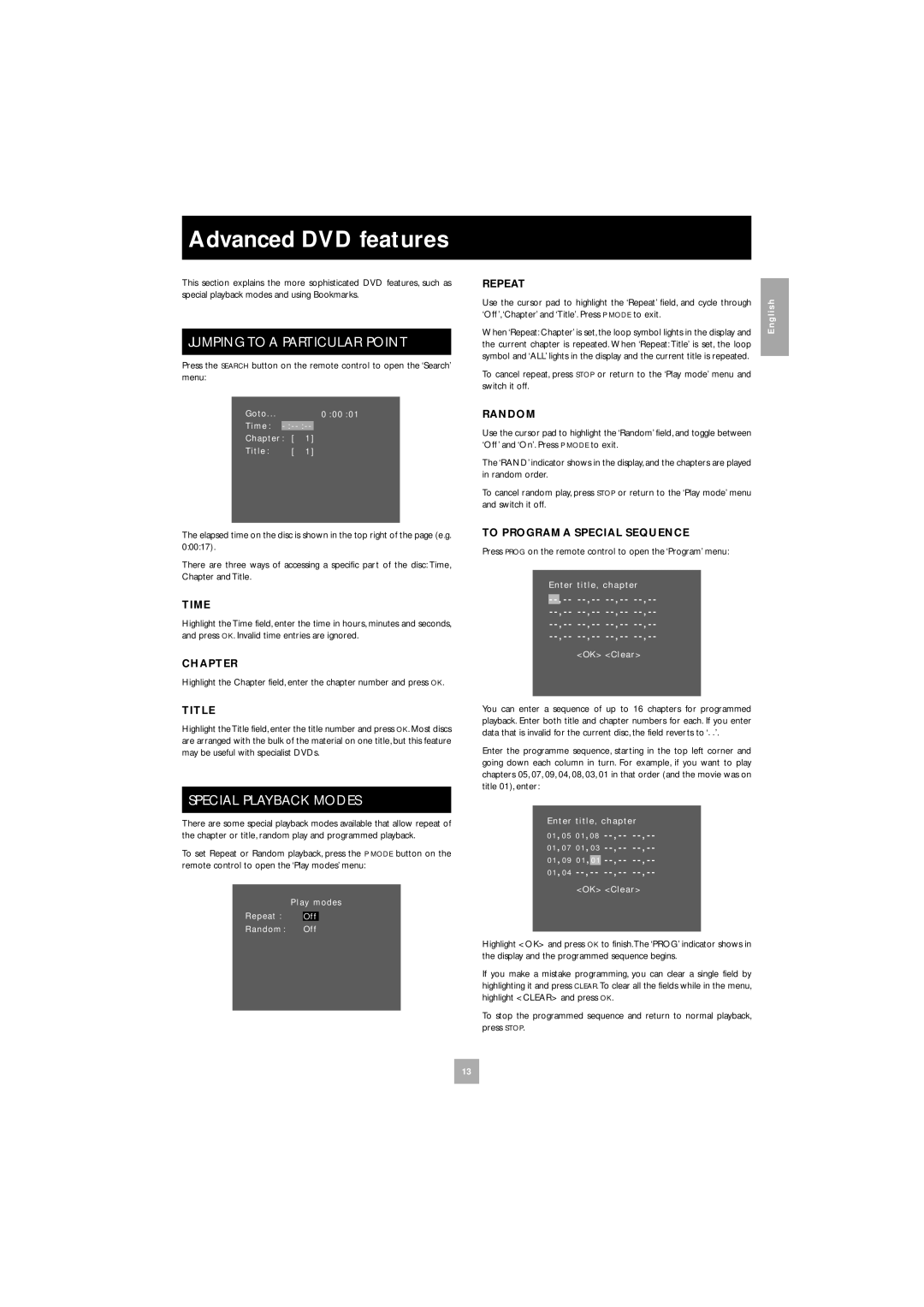 Arcam DV27 manual Advanced DVD features, Jumping to a Particular Point, Special Playback Modes 