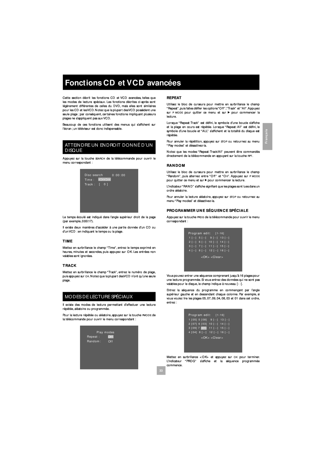 Arcam DV27 manual Fonctions CD et VCD avancées, Atteindre Un Endroit Donné D’Un Disque, Modes De Lecture Spéciaux 