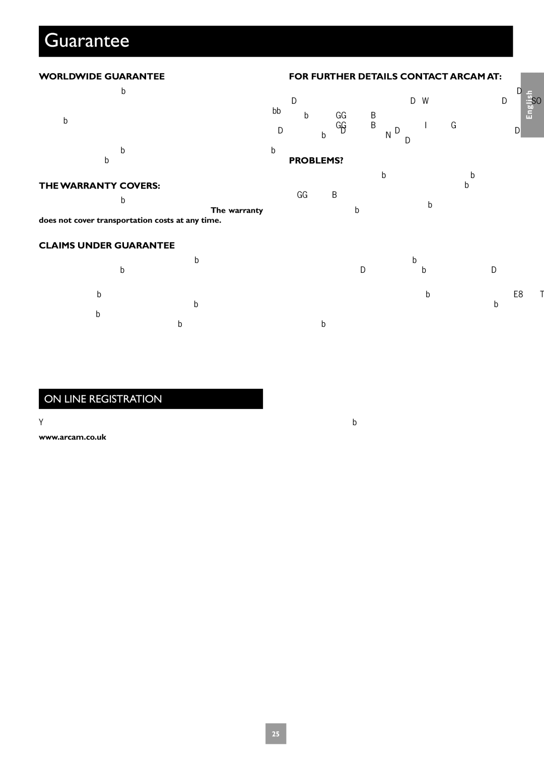 Arcam DV27A manual Guarantee, On Line Registration 