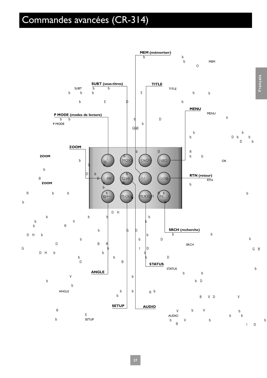 Arcam DV27A manual Commandes avancées CR-314, MEM mémoriser, Mode modes de lecture, RTN retour, Srch recherche 