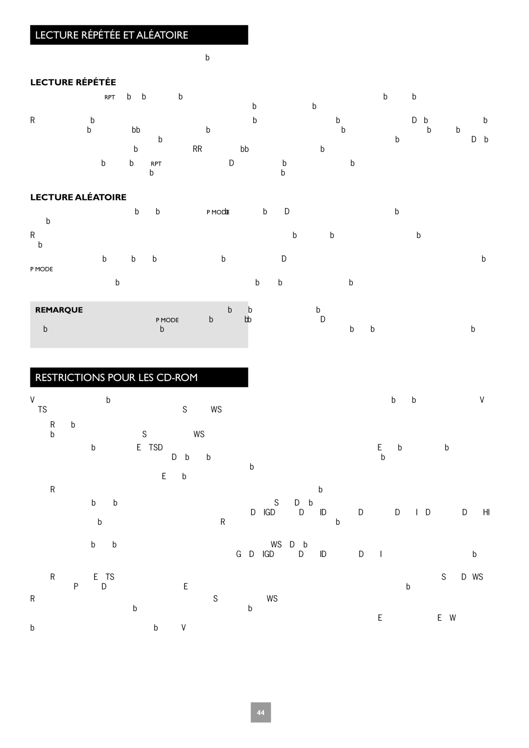 Arcam DV27A manual Lecture Répétée ET Aléatoire, Restrictions Pour LES CD-ROM, Cette section ne s’applique qu’aux CD audio 
