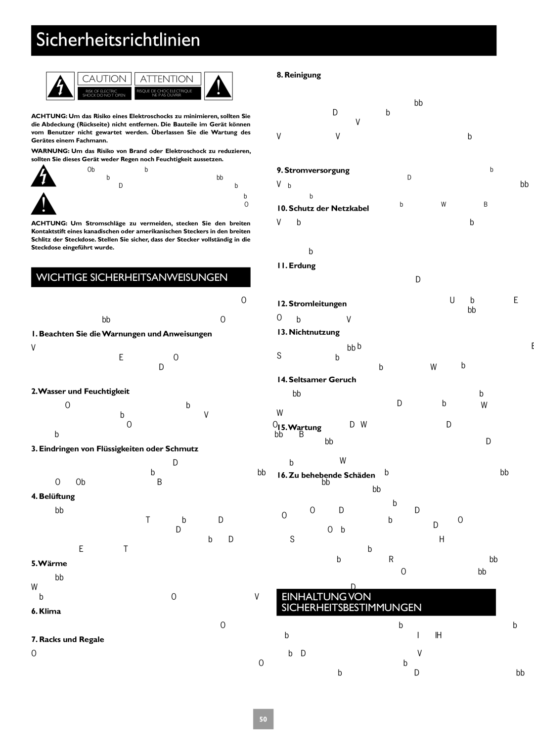 Arcam DV27A manual Sicherheitsrichtlinien, Wichtige Sicherheitsanweisungen, Einhaltung VON Sicherheitsbestimmungen 