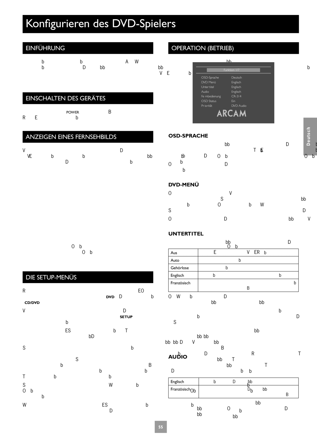 Arcam DV27A manual Konfigurieren des DVD-Spielers 