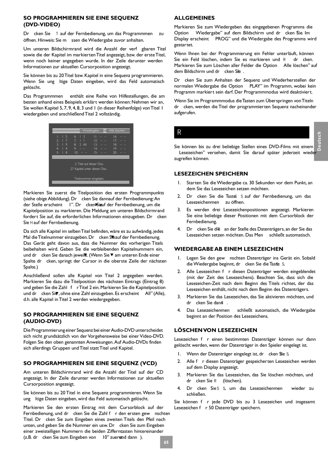 Arcam DV27A manual Lesezeichen 