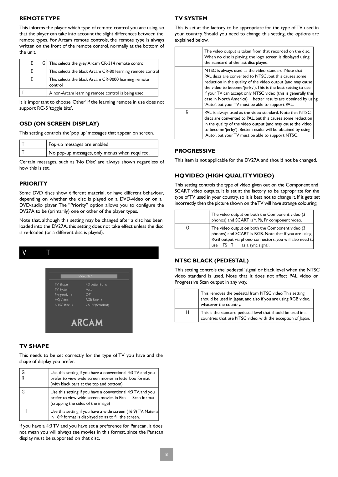 Arcam DV27A manual Video Setup 