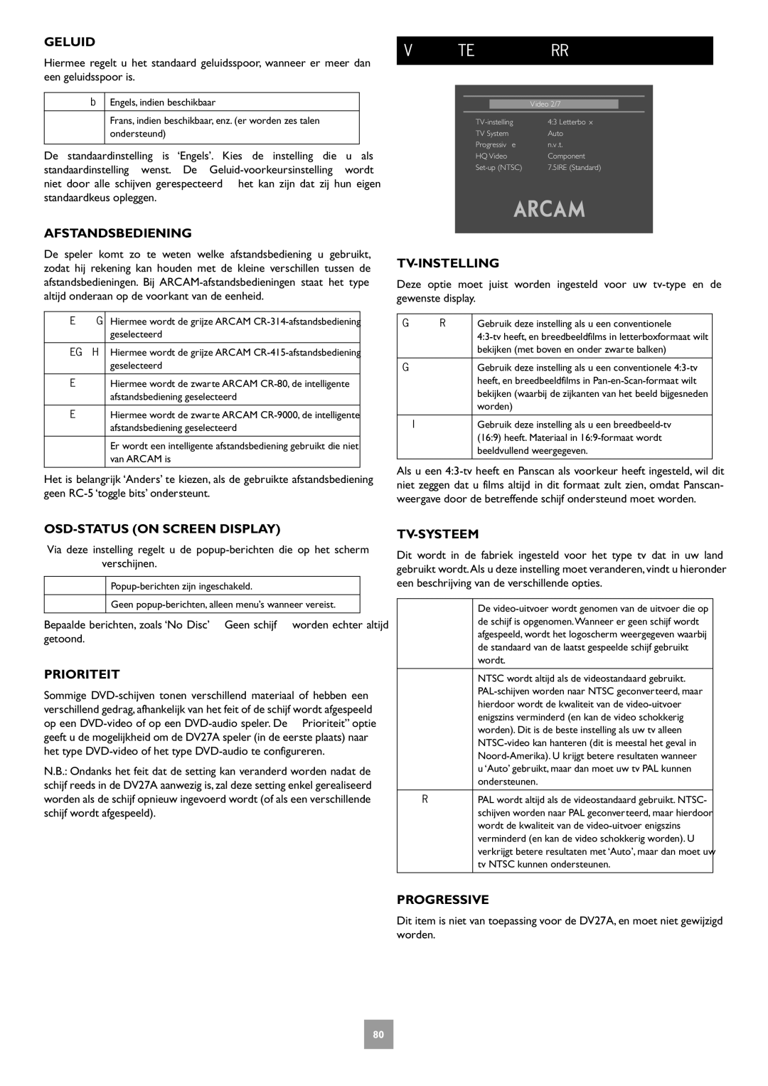 Arcam DV27A manual Video-Instellingen 