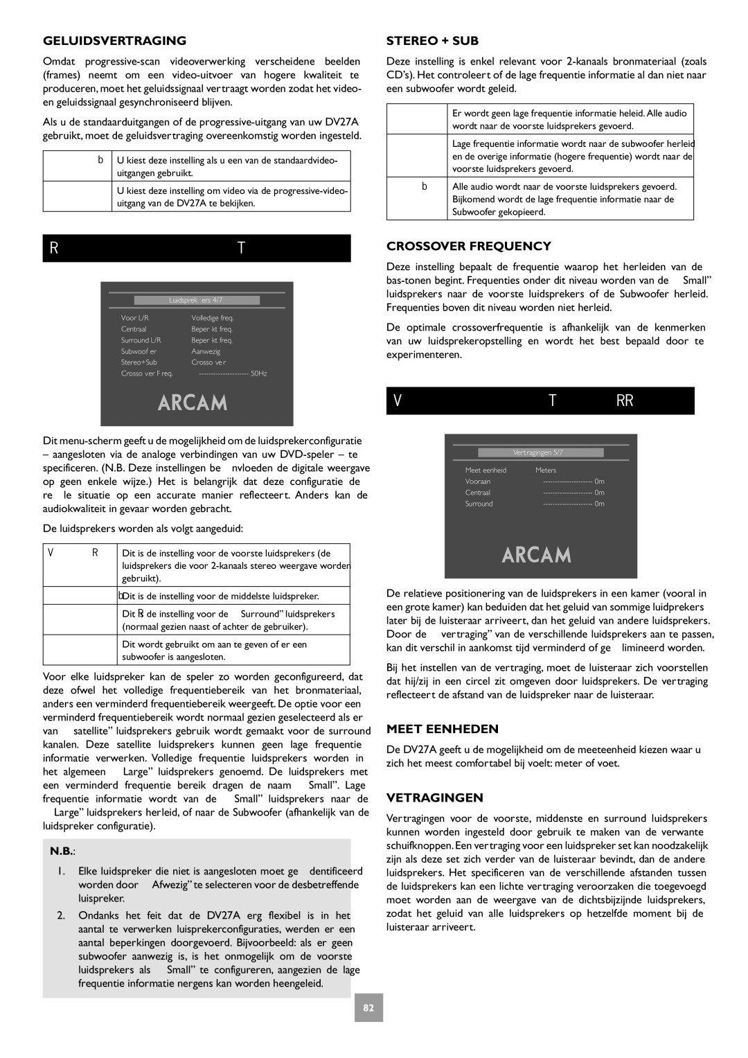 Arcam DV27A manual Luidspreker Configuratie, Vertraagde Opstelling, Geluidsvertraging, Meet Eenheden, Vetragingen 