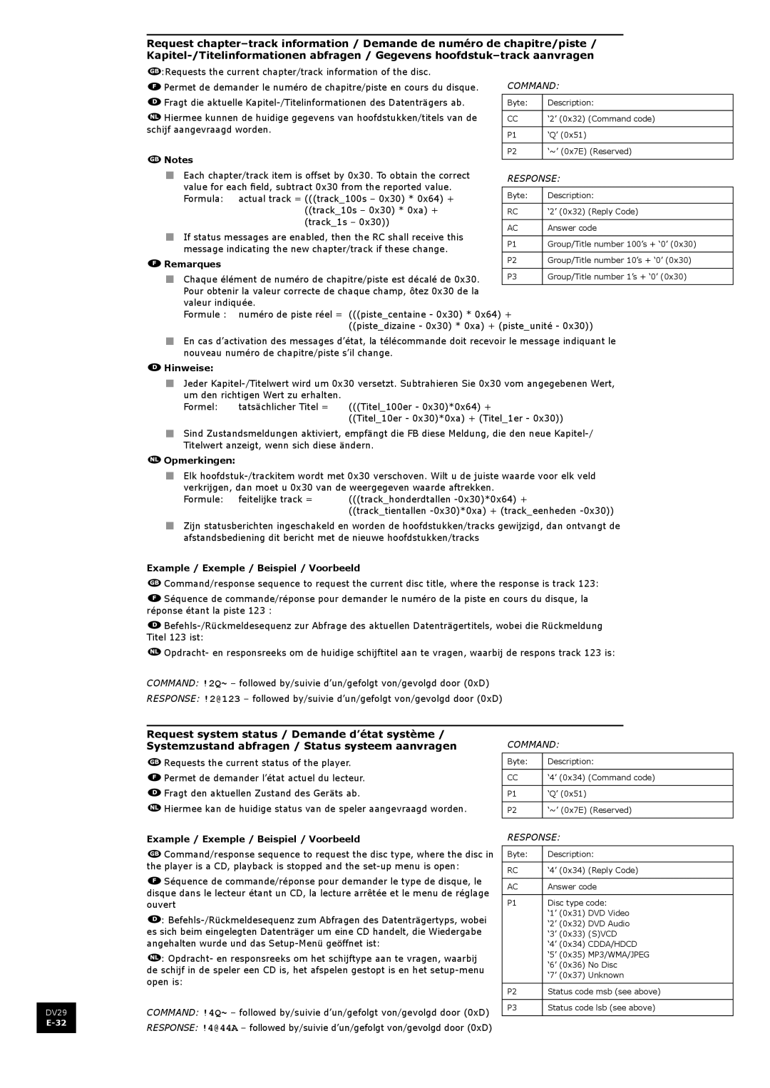 Arcam DV29 manual Request system status / Demande d’état système, Systemzustand abfragen / Status systeem aanvragen 