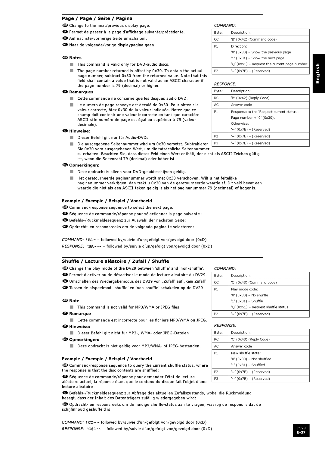 Arcam DV29 manual Page / Seite / Pagina, Shuffle / Lecture aléatoire / Zufall / Shuffle 