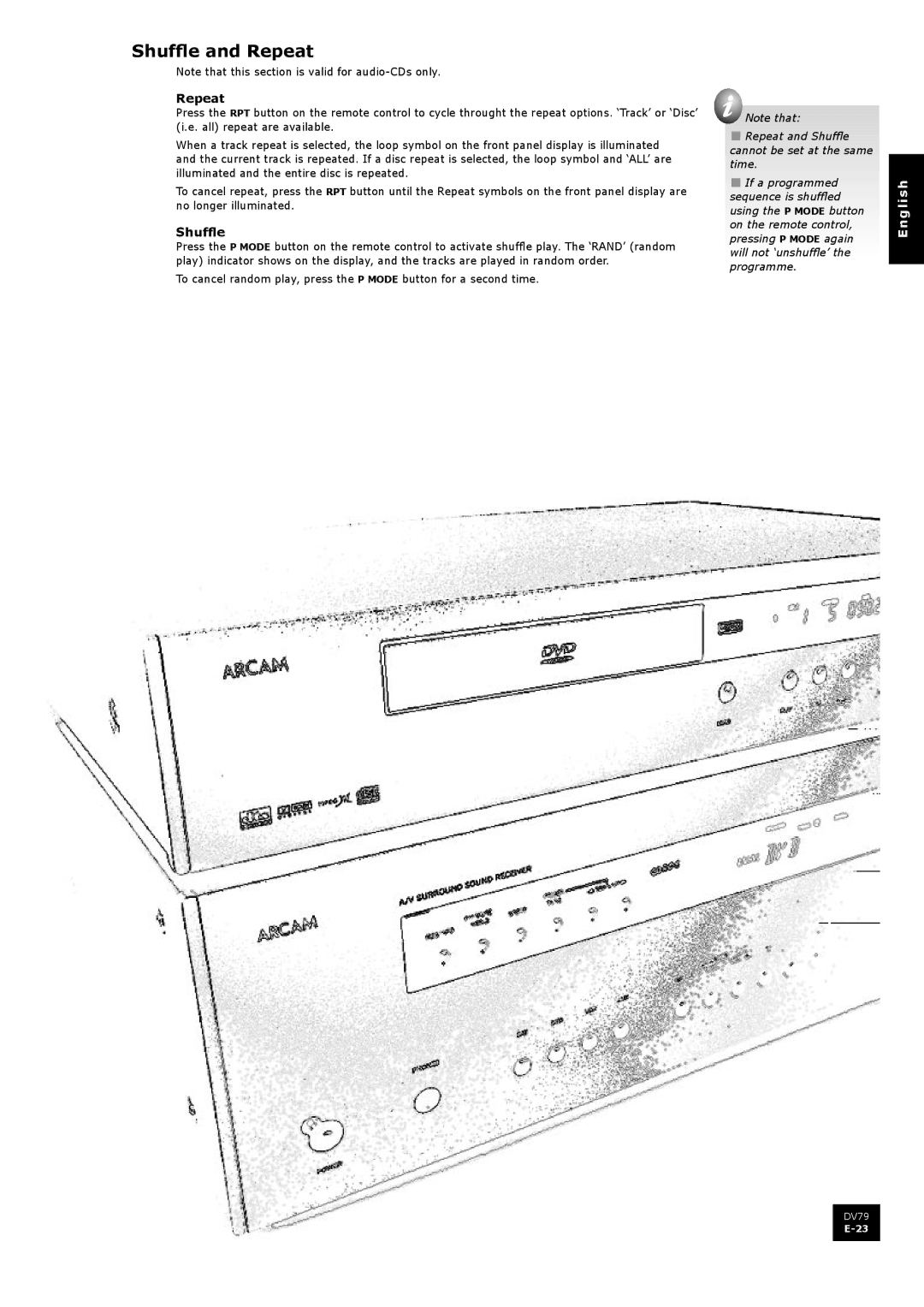 Arcam DV79 manual Shuffle and Repeat 