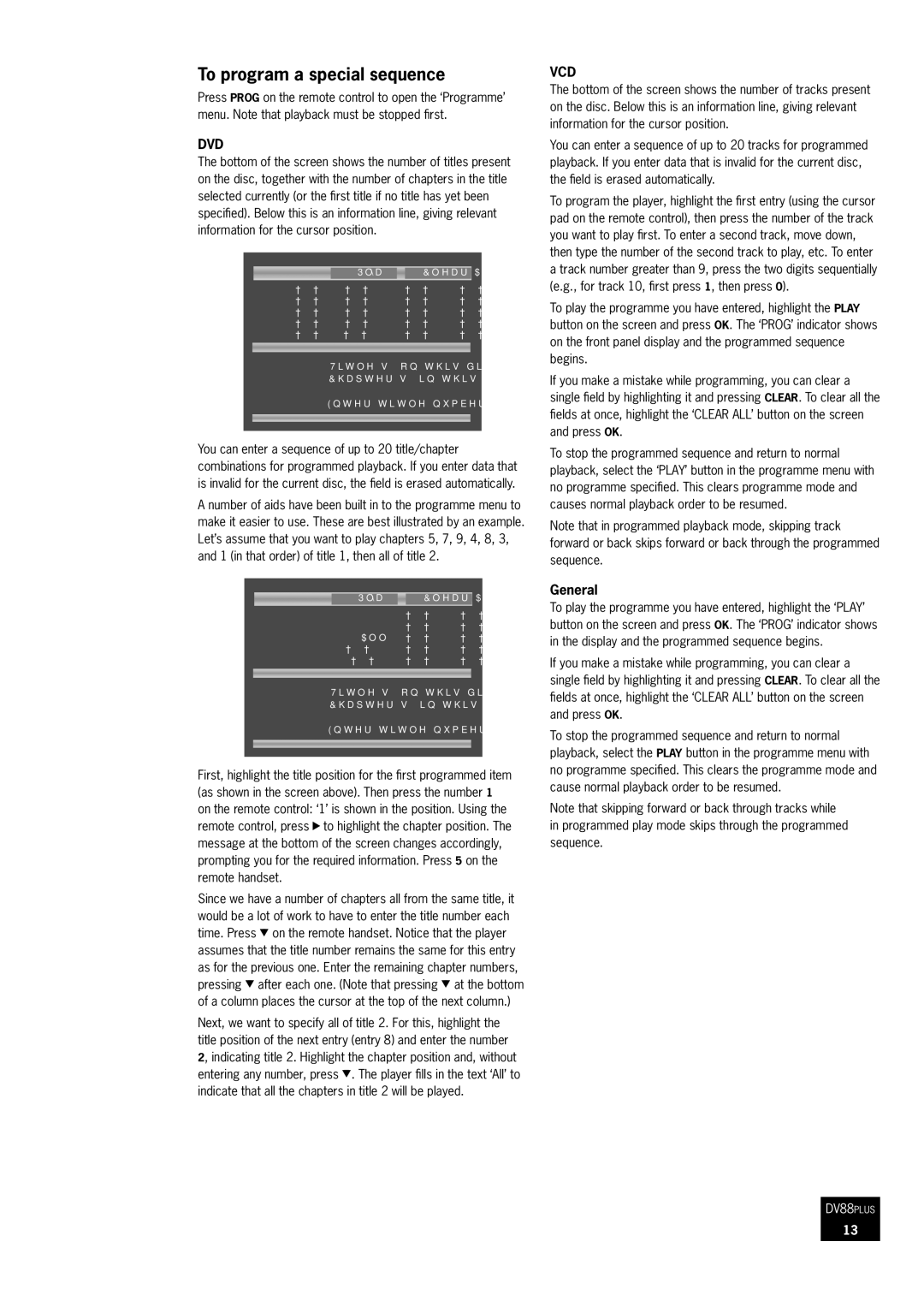 Arcam DV88 manual To program a special sequence, Dvd, Vcd, General 