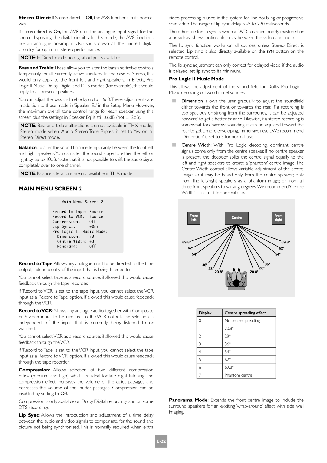 Arcam E-2 manual Pro Logic II Music Mode 