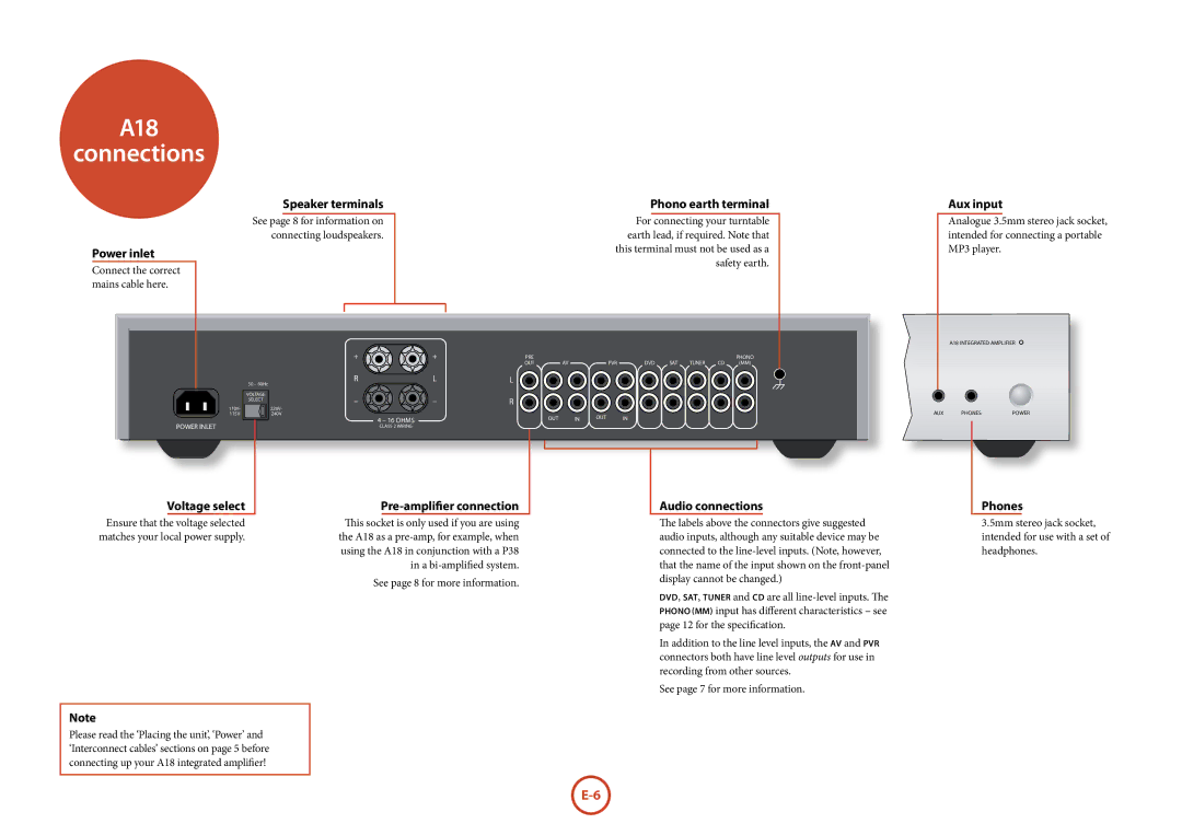 Arcam FMJ A18 manual A18 Connections 