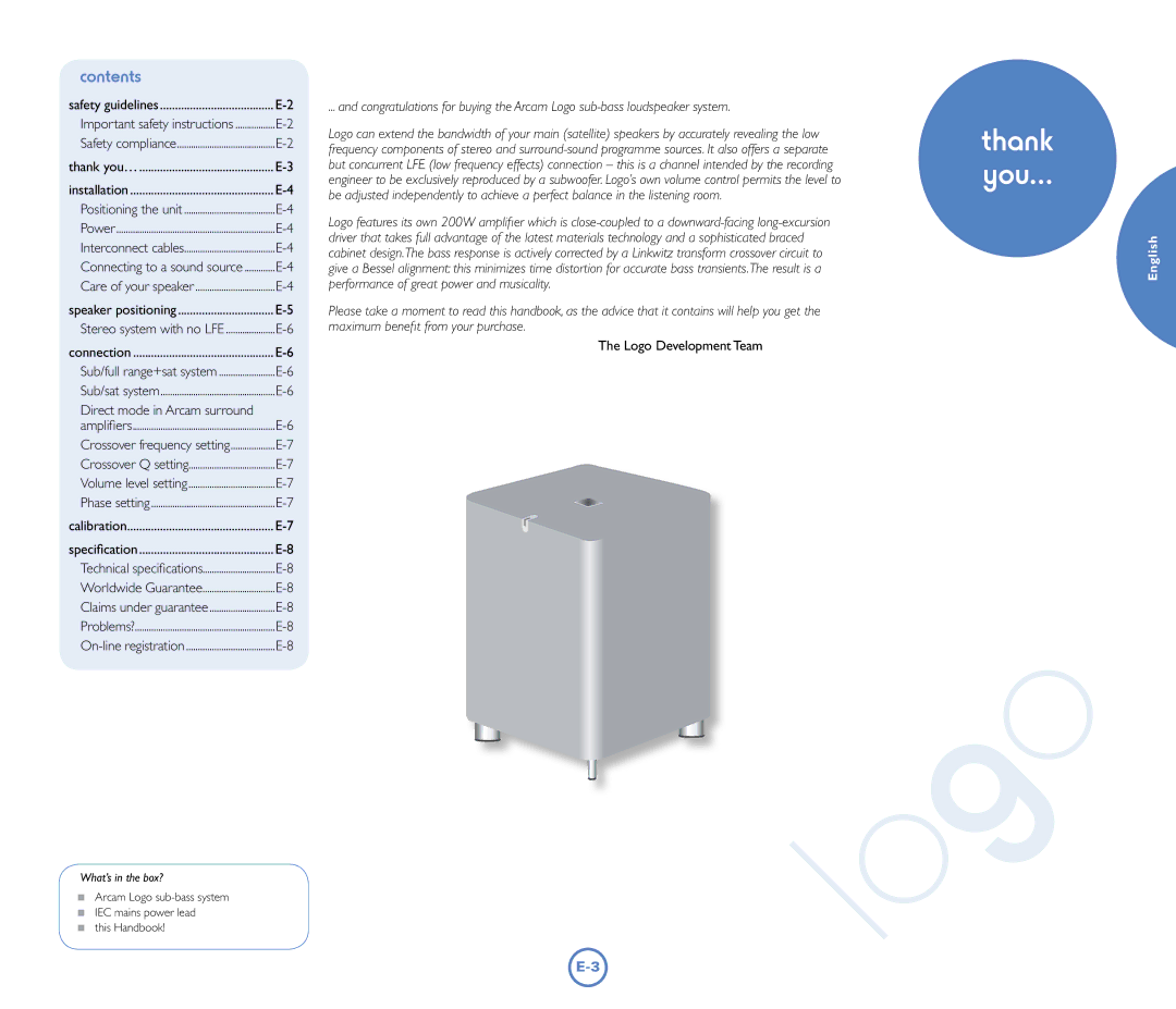 Arcam Logo manual Contents 