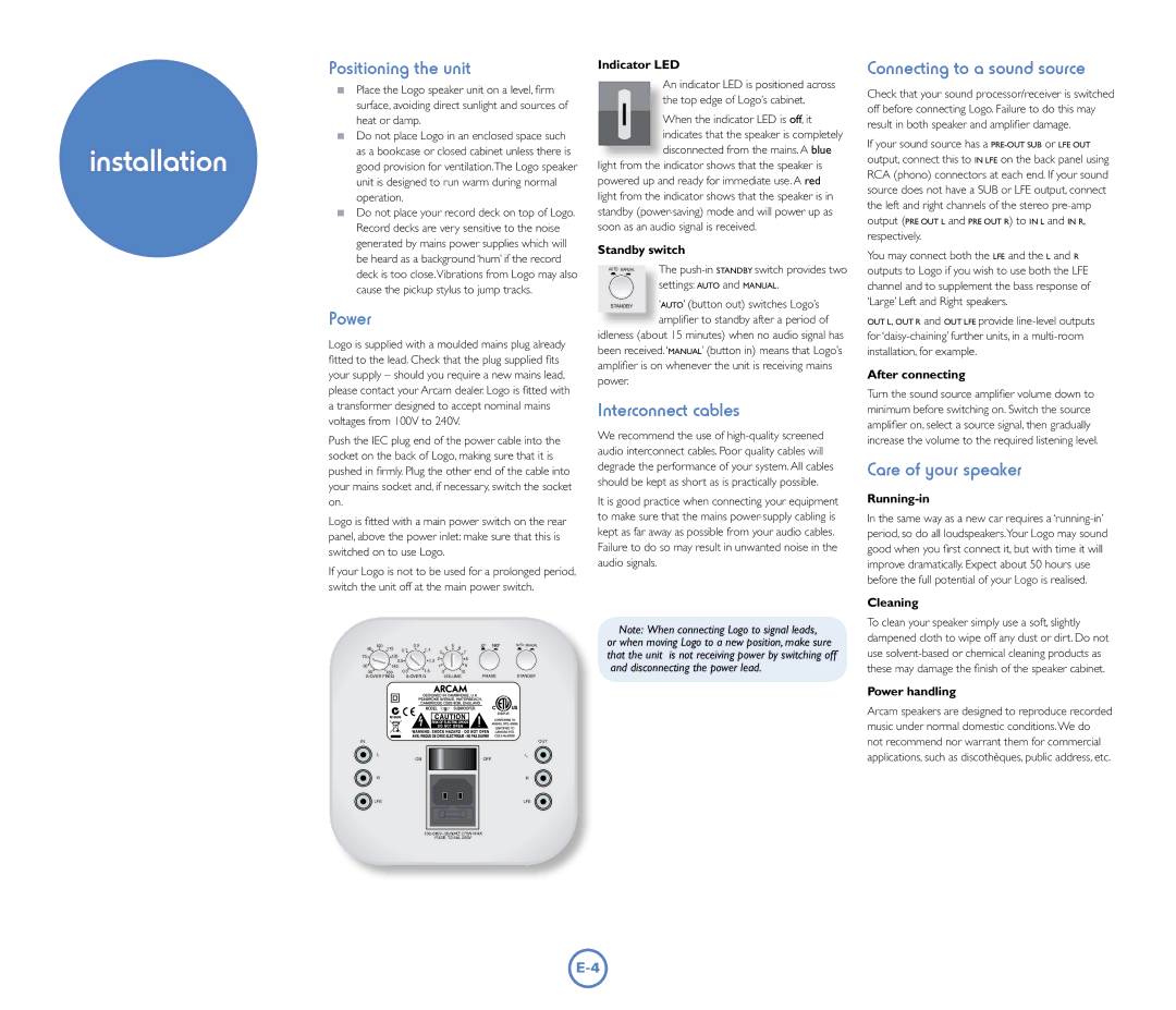 Arcam Logo manual Installation 