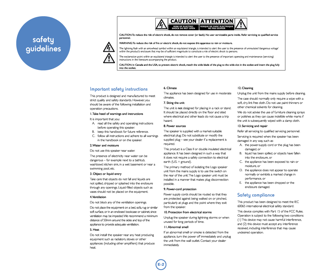 Arcam Logo manual safety guidelines, Important safety instructions, Safety compliance 