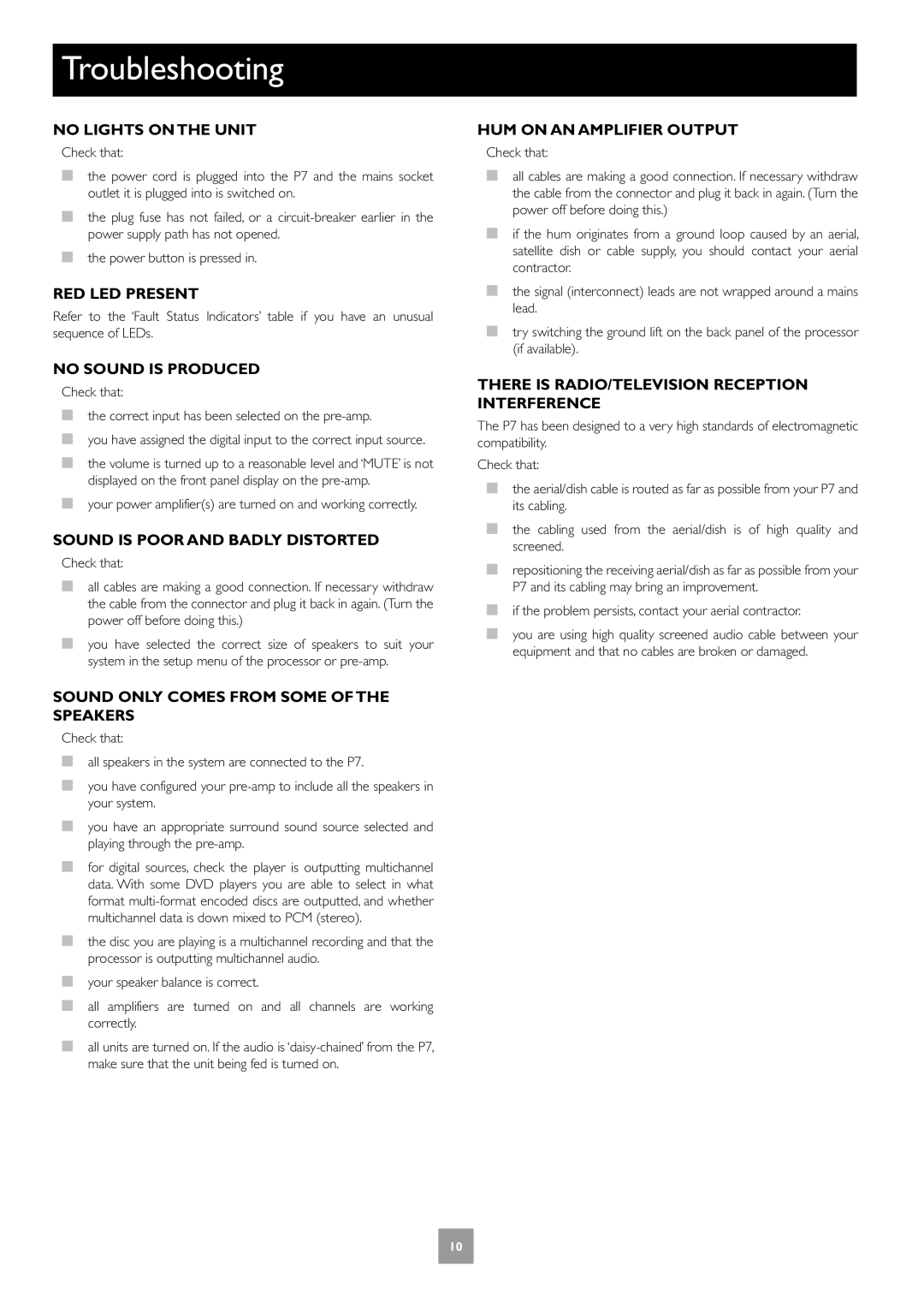 Arcam Multichannel Power Amplifier manual Troubleshooting 