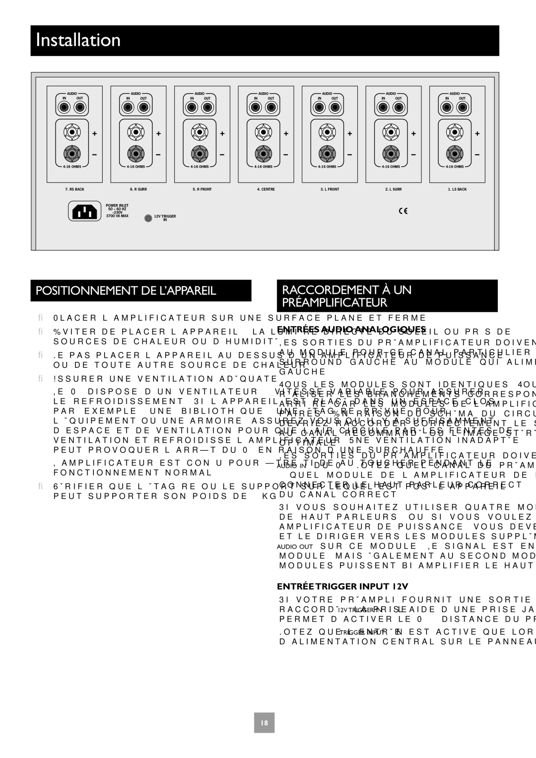 Arcam Multichannel Power Amplifier Positionnement DE L’APPAREIL, Raccordement À UN Préamplificateur, Entrée Trigger Input 