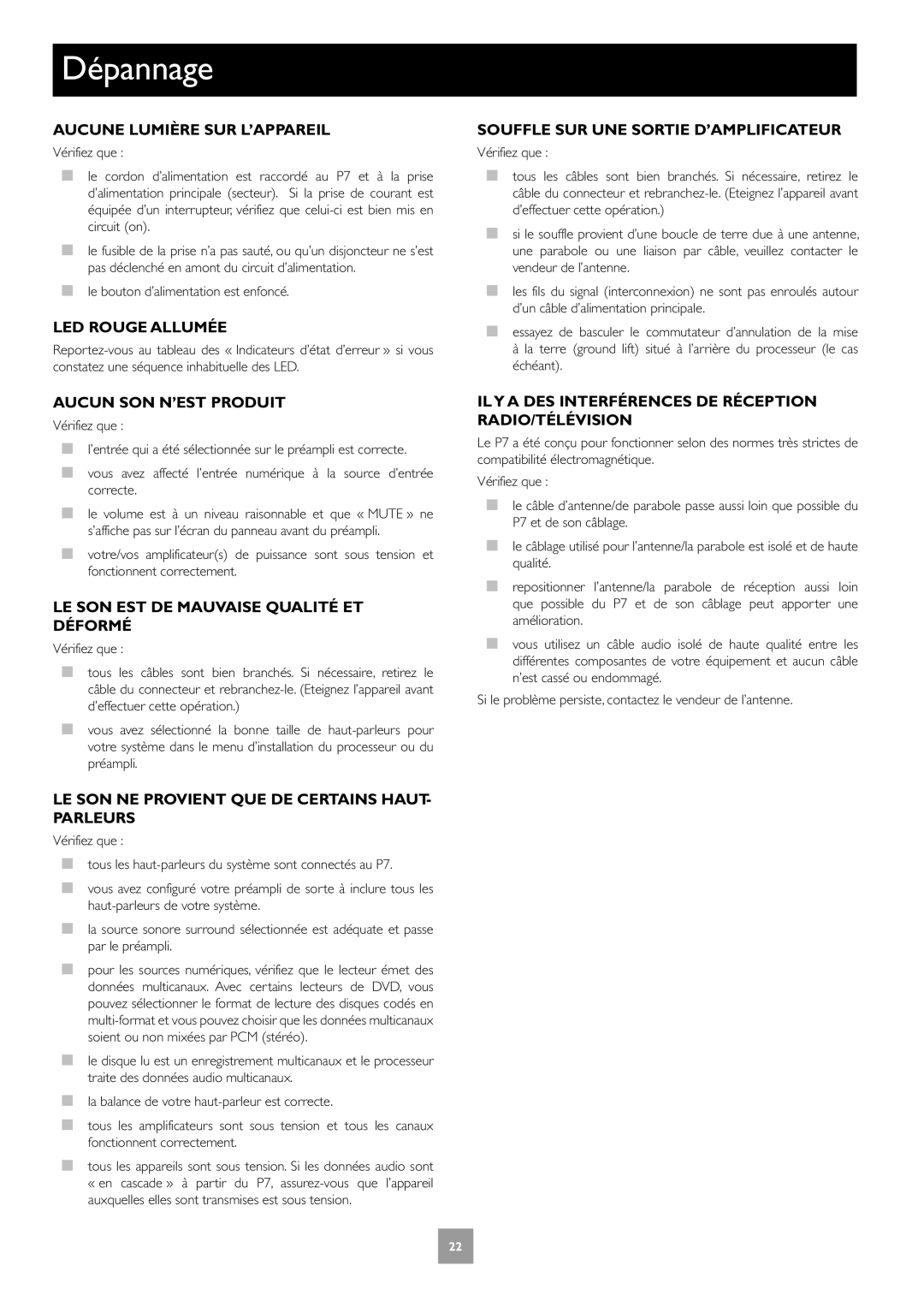 Arcam Multichannel Power Amplifier manual Dépannage 